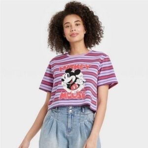 Disney Striped Mickey Mouse Short Sleeve Crop Top Size 2X
